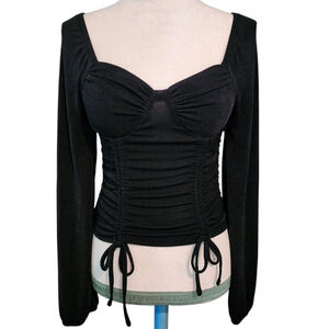 No Boundaries Juniors' Black Ruched Peasant Top Women's S NWOT